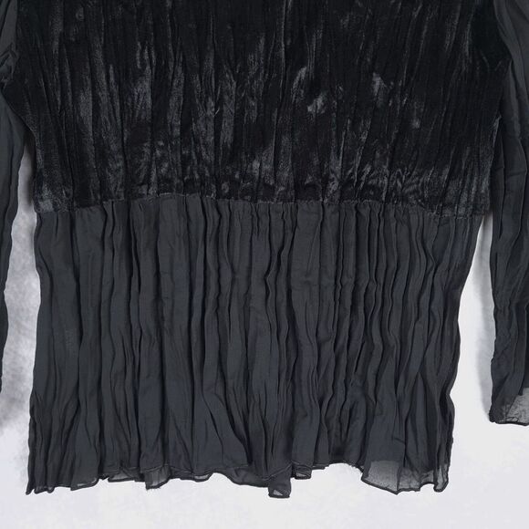 Vintage Velvet Sheer Top Womens Large Black Lace V Neck Dark Fairy Whimsy Goth - Picture 10 of 16